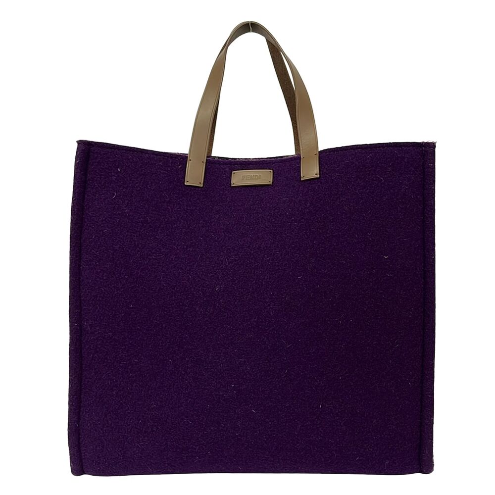 Fendi Tote Bag 8BH235 Purple Dark Brown Wool Leather